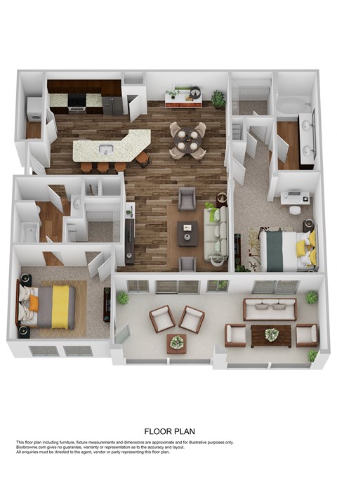 a 3d floor plan of a home with a bedroom and a living room